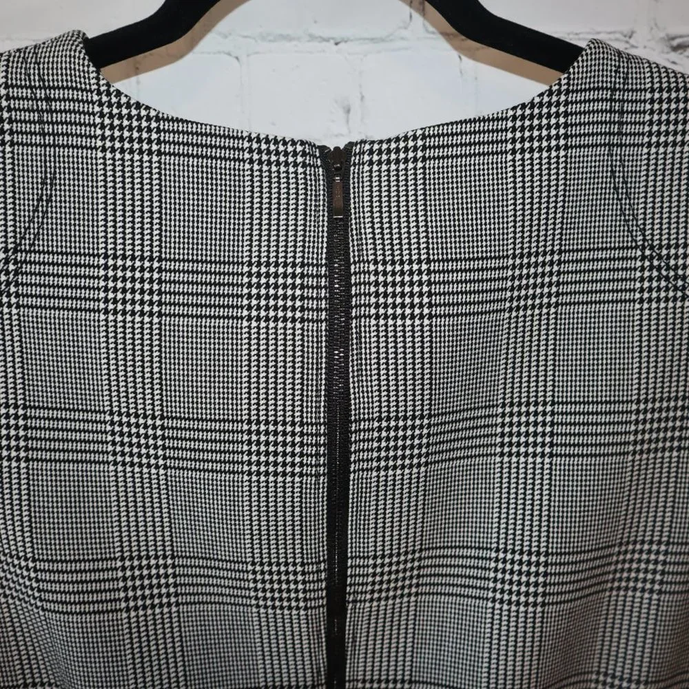 J. Crew Black/White Glen Cap Sleeve Houndstooth Plaid Midi Dress Women's Sz 8 - Picture 8 of 10